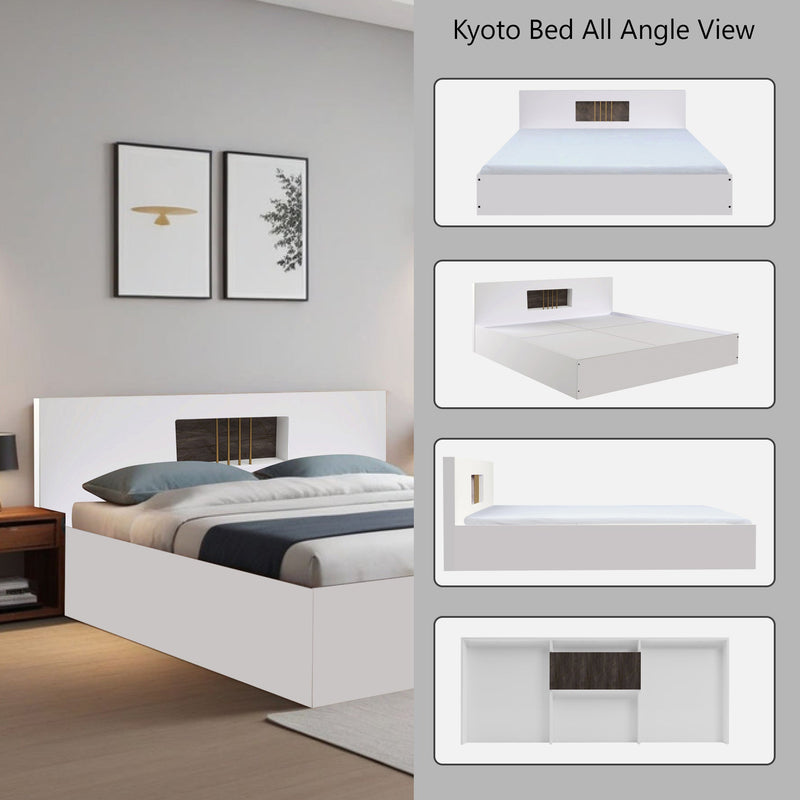 Kyoto Queen Size Bed With Storage In Frosty White Colour