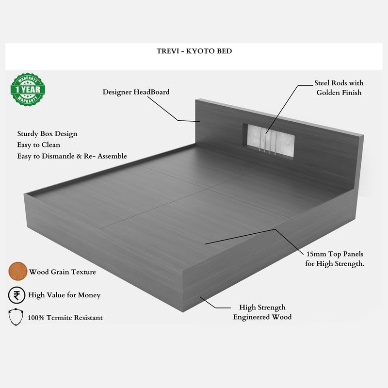 Kyoto Queen Size Bed With Storage In Frosty White Colour