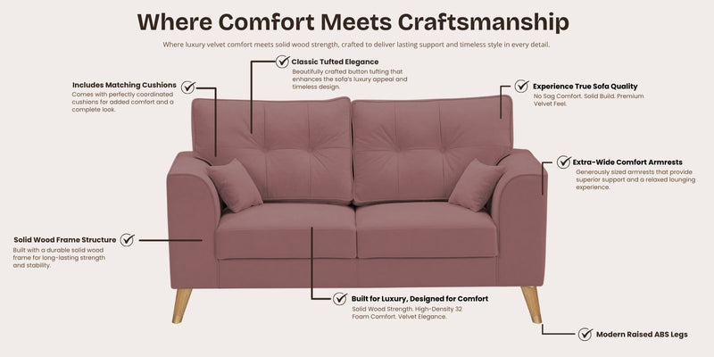 Opera Luxury Velvet Fabric 2 seater Sofa in Berry Wine Colour
