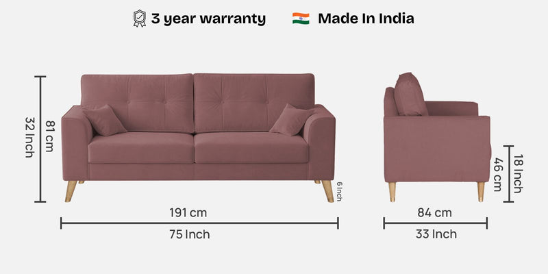 Opera Luxury Velvet Fabric 3 seater Sofa in Berry Wine Colour
