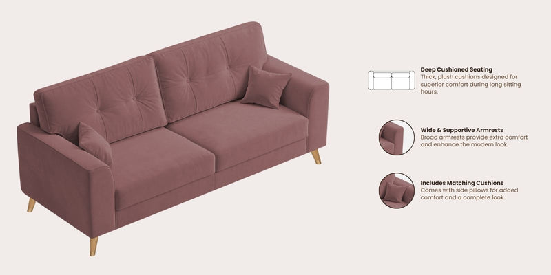 Opera Luxury Velvet Fabric 3 seater Sofa in Berry Wine Colour