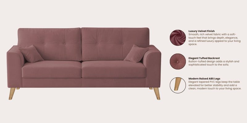 Opera Luxury Velvet Fabric 3 seater Sofa in Berry Wine Colour
