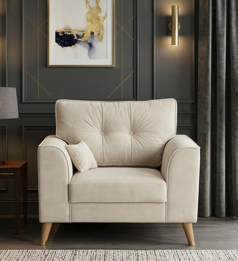 Opera Luxury Velvet Fabric 1 seater Sofa in Camel Beige Colour