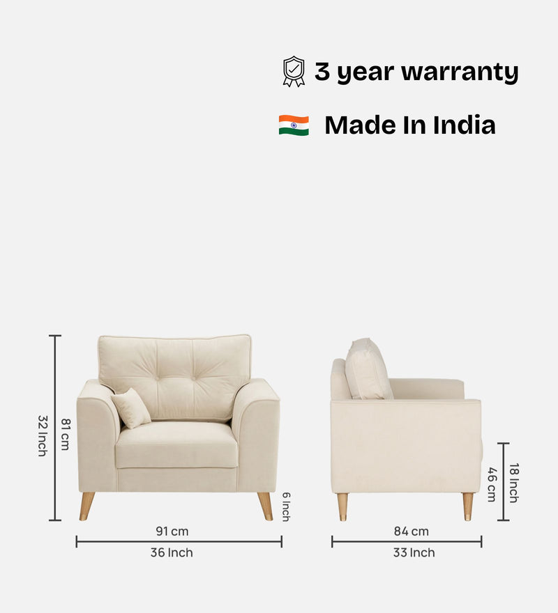 Opera Luxury Velvet Fabric 1 seater Sofa in Camel Beige Colour
