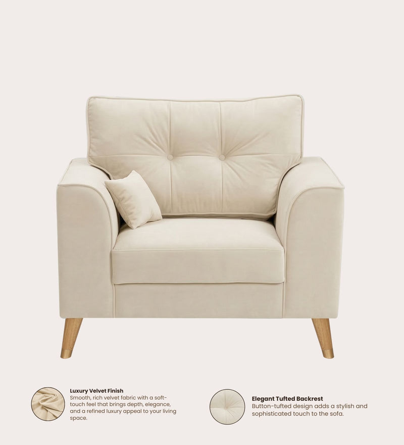 Opera Luxury Velvet Fabric 1 seater Sofa in Camel Beige Colour
