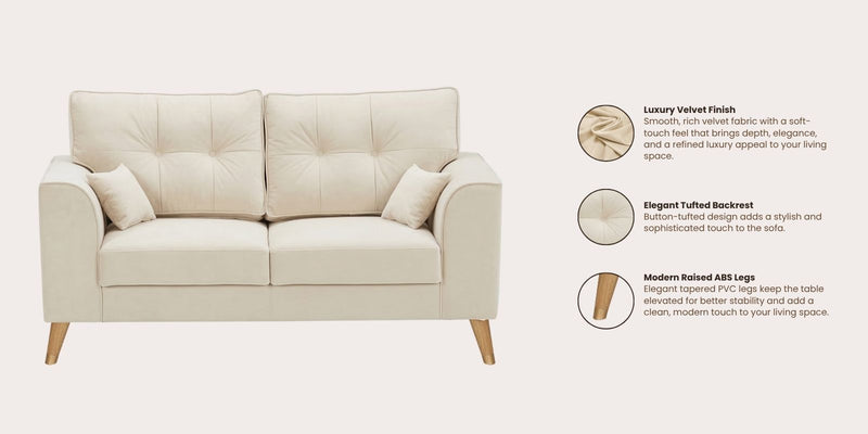 Opera Luxury Velvet Fabric 2 seater Sofa in Camel Beige Colour