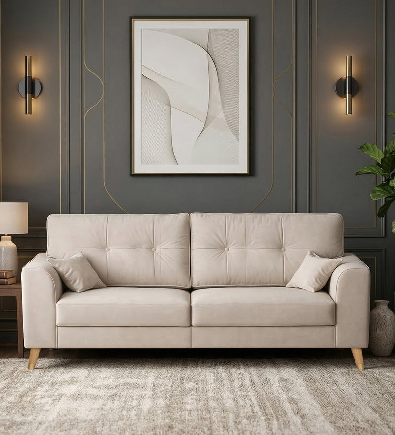 Opera Luxury Velvet Fabric 3 seater Sofa in Camel Beige Colour