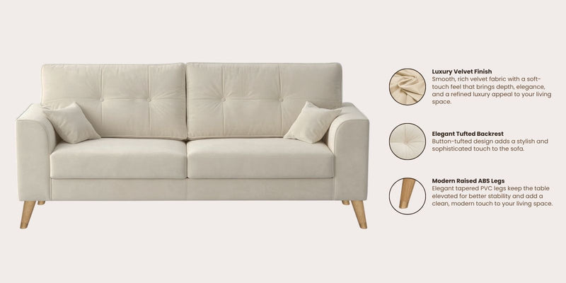 Opera Luxury Velvet Fabric 3 seater Sofa in Camel Beige Colour