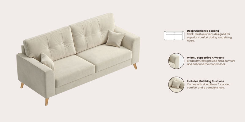Opera Luxury Velvet Fabric 3 seater Sofa in Camel Beige Colour