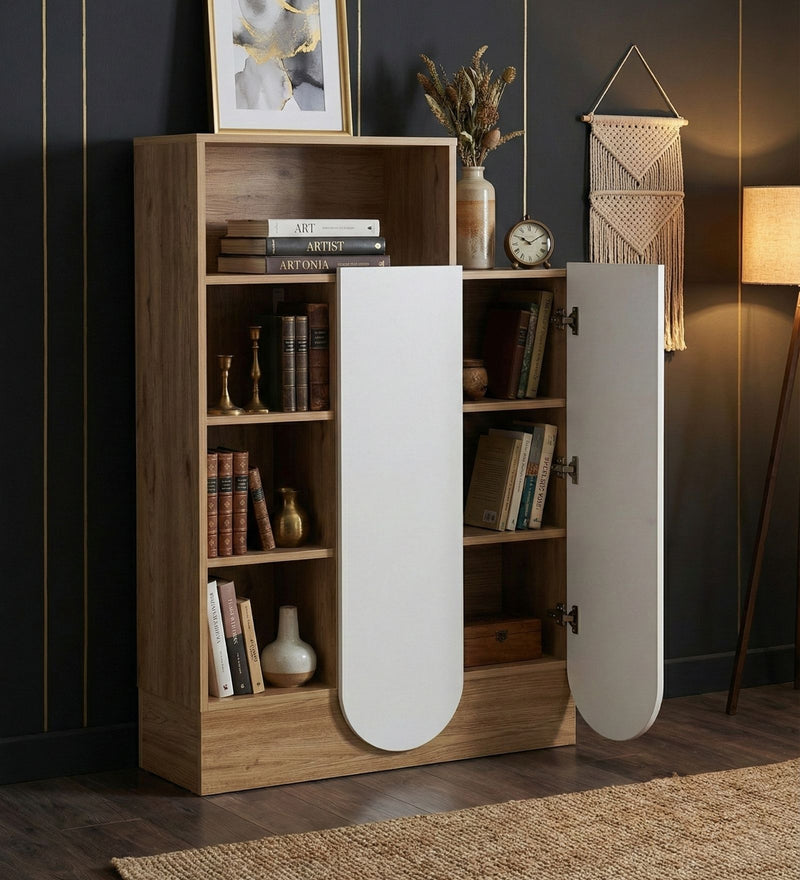 Opera Luxury Book Shelf In Light Walnut & Frosty White Colour