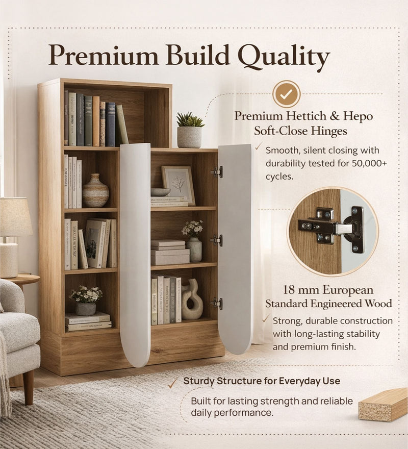 Opera Luxury Book Shelf In Light Walnut & Frosty White Colour