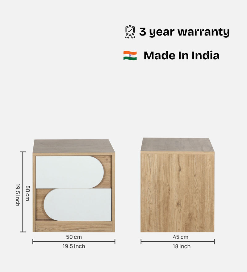 Opera Luxury Bed Side Table In Light Walnut & Frosty White Colour