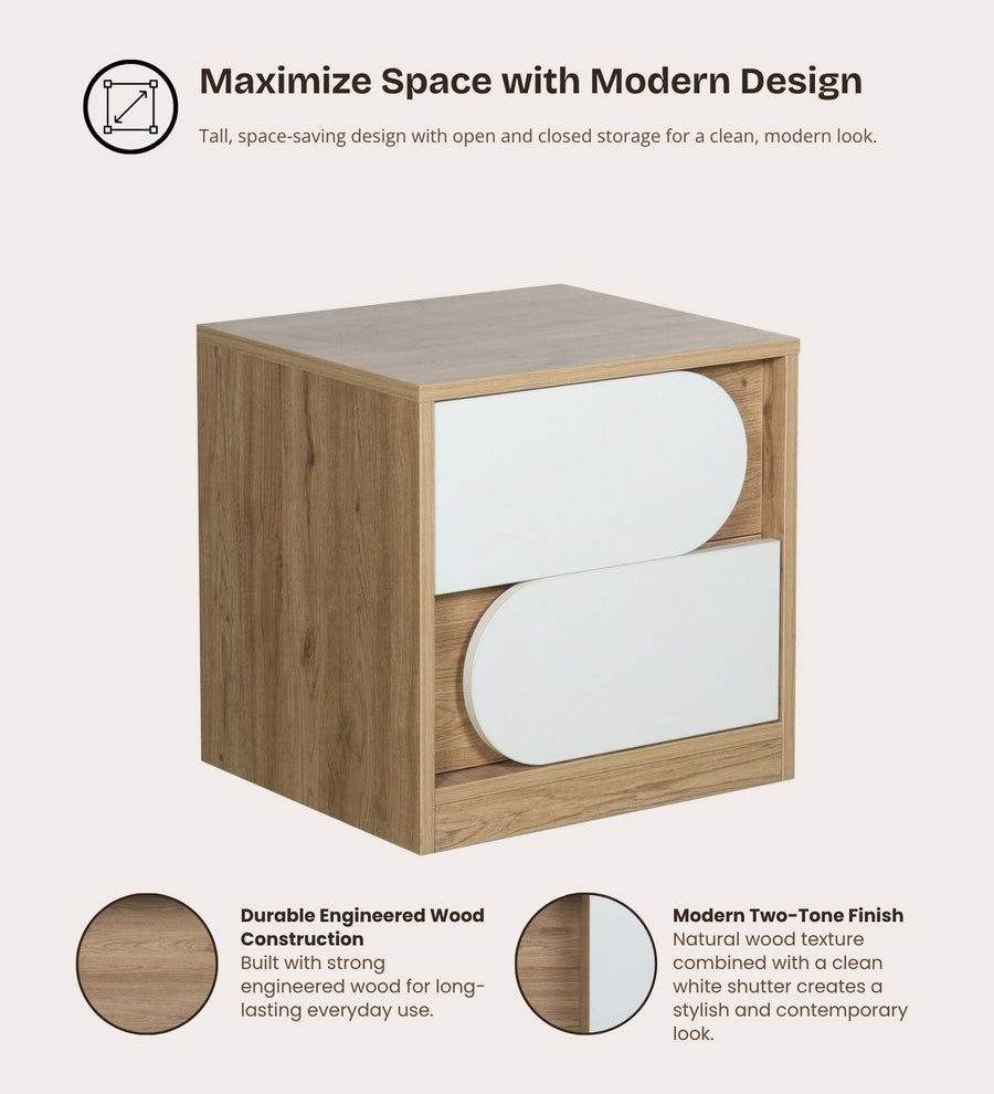 Opera Luxury Bed Side Table In Light Walnut & Frosty White Colour