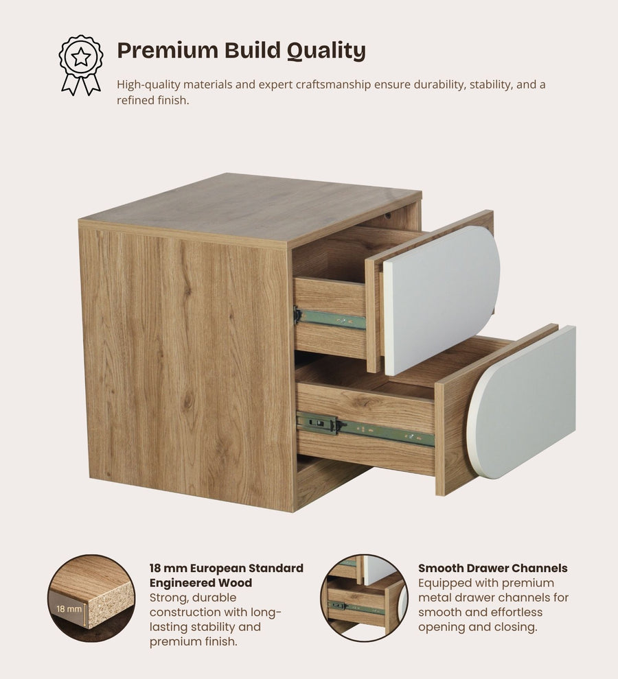 Opera Luxury Bed Side Table In Light Walnut & Frosty White Colour