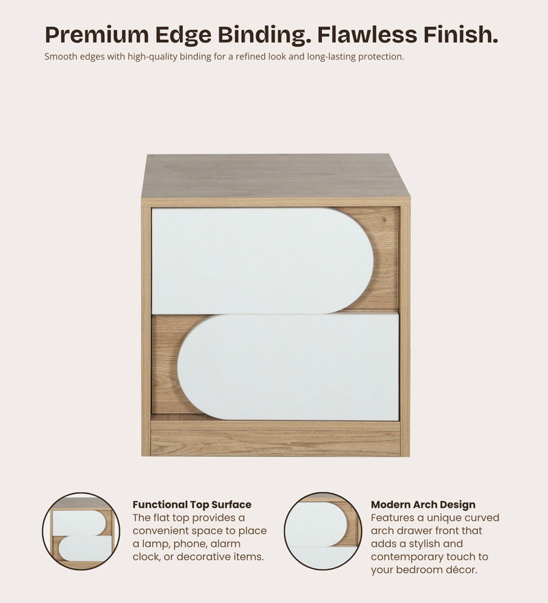 Opera Luxury Bed Side Table In Light Walnut & Frosty White Colour