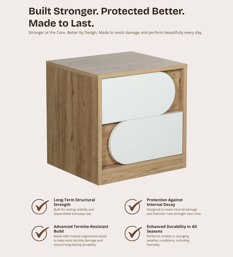 Opera Luxury Bed Side Table In Light Walnut & Frosty White Colour