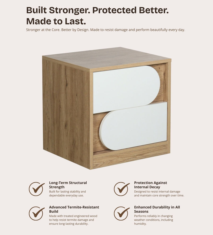 Opera Luxury Bed Side Table In Light Walnut & Frosty White Colour