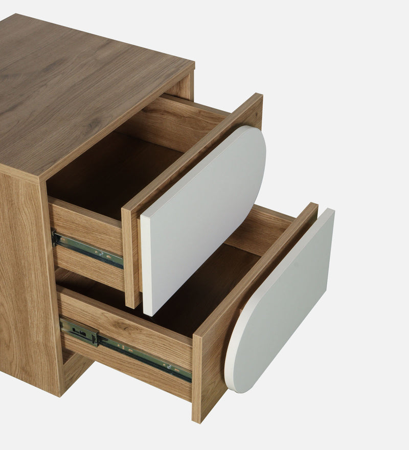 Opera Luxury Bed Side Table In Light Walnut & Frosty White Colour