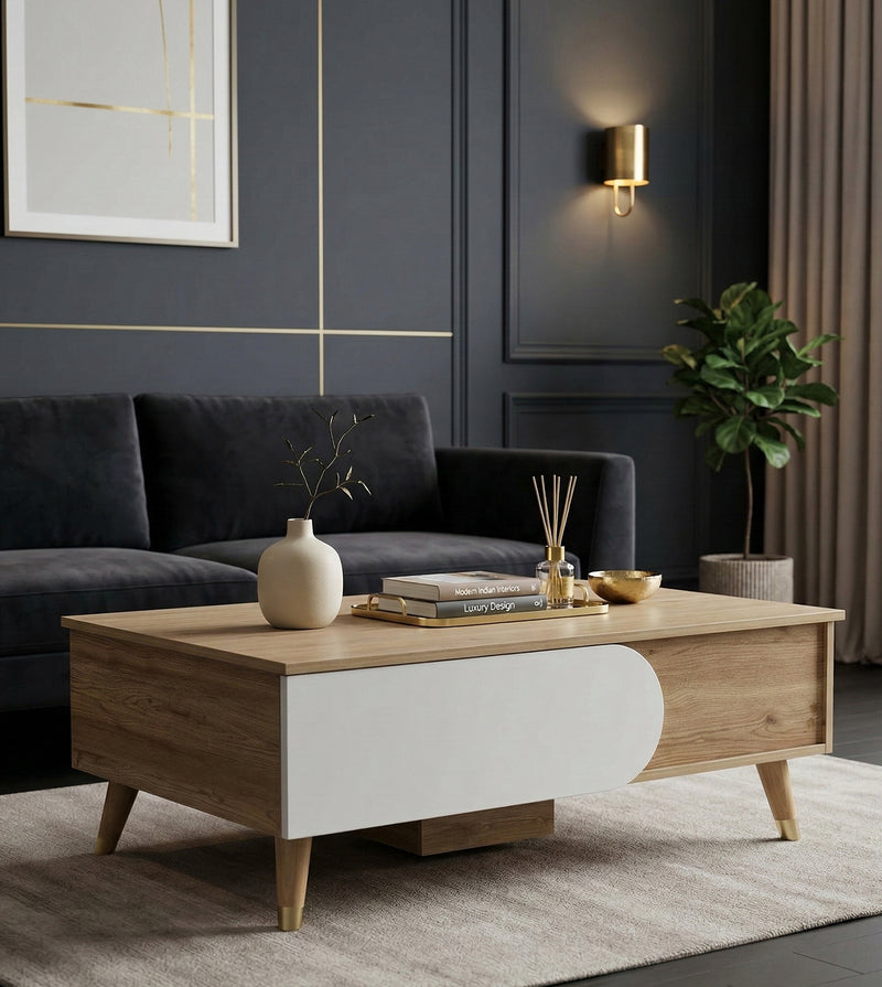 Opera Luxury Coffee Table In Light Walnut & Frosty White Colour