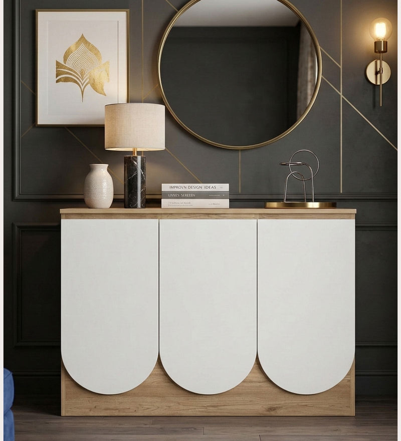 Opera Luxury Console Table In Light Walnut & Frosty White Colour