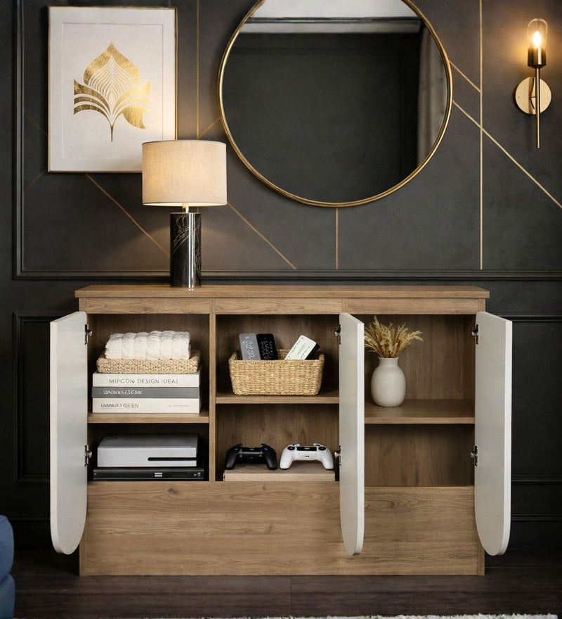 Opera Luxury Console Table In Light Walnut & Frosty White Colour