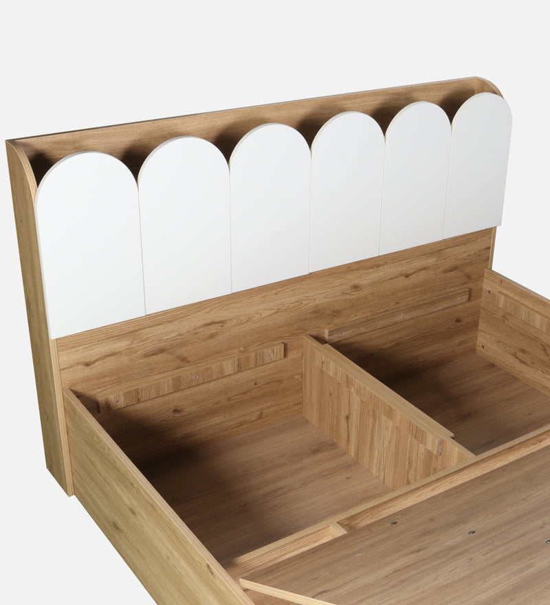 Opera Luxury King Size Bed With Headboard & Hydraulic Storage Bed In Light Walnut & Frosty White Colour