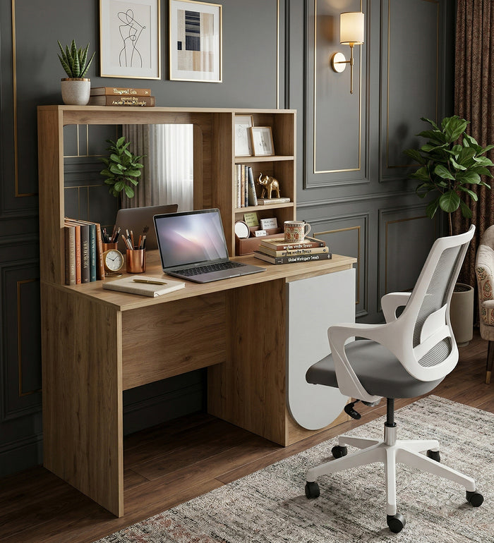 Opera Luxury Study Table In Light Walnut & Frosty White Colour