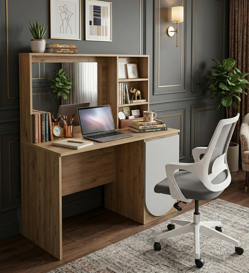 Opera Luxury Study Table In Light Walnut & Frosty White Colour