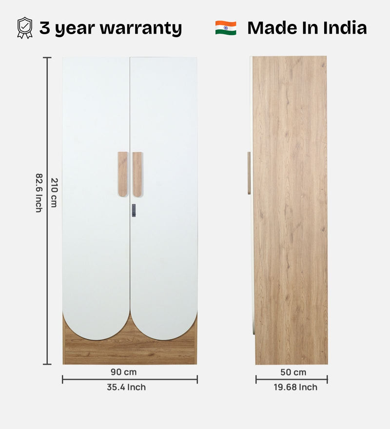 Opera Luxury 2 Door Wardrobe With Hidden Storage & Locker In Light Walnut & Frosty White Colour