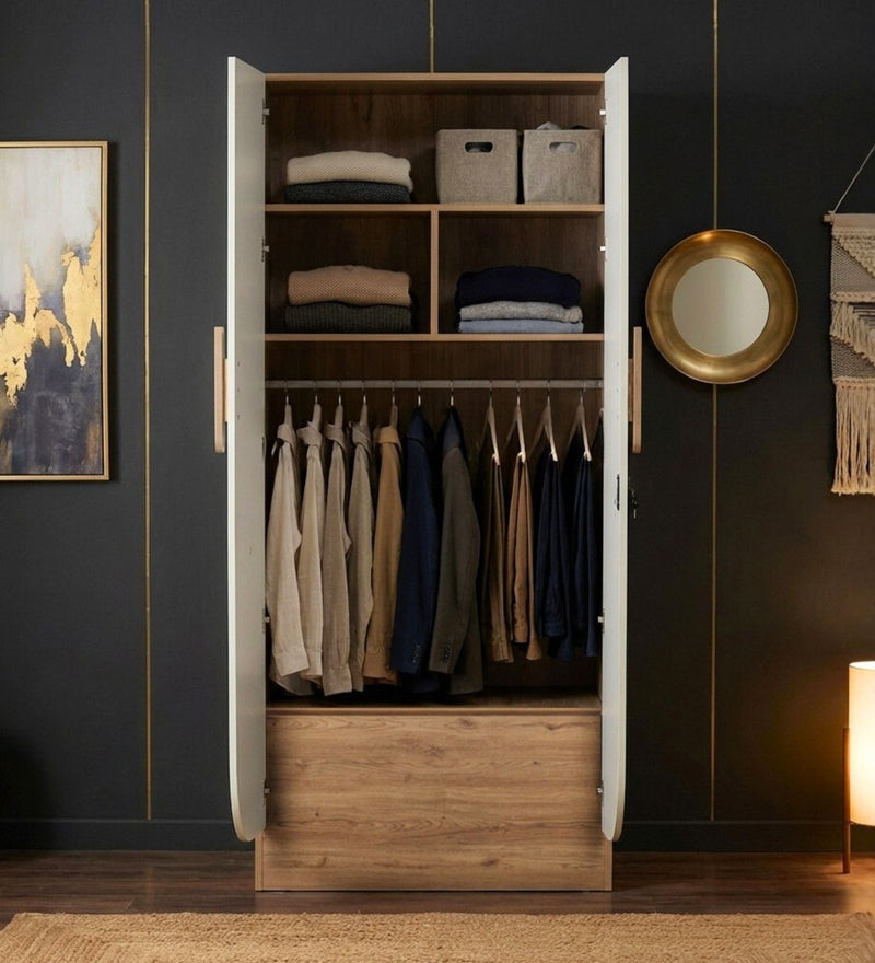 Opera Luxury 2 Door Wardrobe With Hidden Storage & Locker In Light Walnut & Frosty White Colour