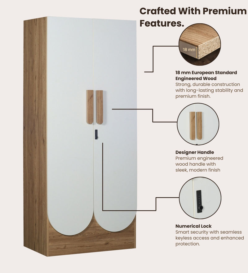 Opera Luxury 2 Door Wardrobe With Hidden Storage & Locker In Light Walnut & Frosty White Colour