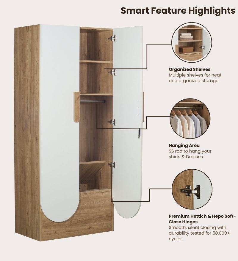 Opera Luxury 2 Door Wardrobe With Hidden Storage & Locker In Light Walnut & Frosty White Colour