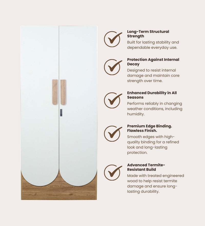 Opera Luxury 2 Door Wardrobe With Hidden Storage & Locker In Light Walnut & Frosty White Colour