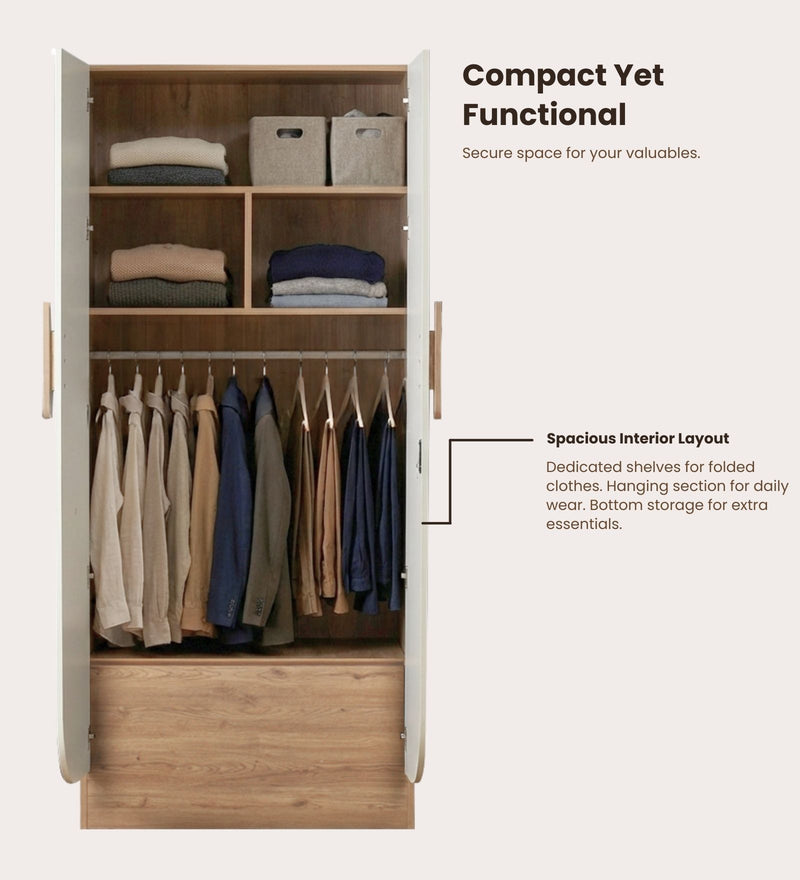 Opera Luxury 2 Door Wardrobe With Hidden Storage & Locker In Light Walnut & Frosty White Colour