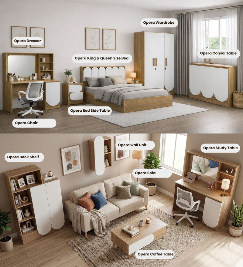 Opera Luxury 3 Door Wardrobe With Hidden Storage & Locker In Light Walnut & Frosty White Colour