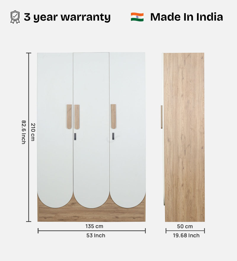 Opera Luxury 3 Door Wardrobe With Hidden Storage & Locker In Light Walnut & Frosty White Colour