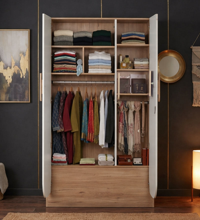 Opera Luxury 3 Door Wardrobe With Hidden Storage & Locker In Light Walnut & Frosty White Colour