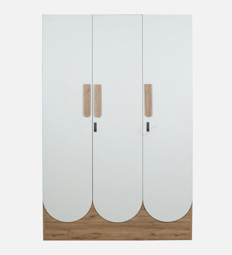 Opera Luxury 3 Door Wardrobe With Hidden Storage & Locker In Light Walnut & Frosty White Colour