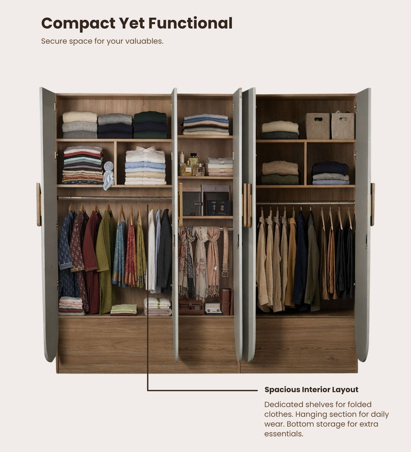 Opera Luxury 5 Door Wardrobe With Hidden Storage & Locker In Light Walnut & Frosty White Colour