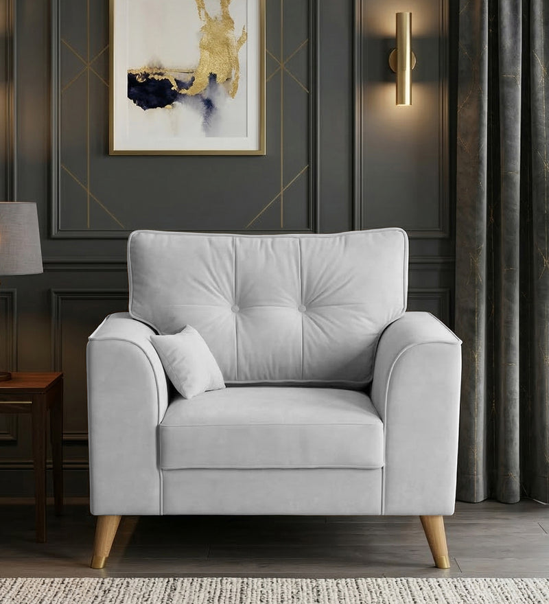 Opera Luxury Velvet Fabric 1 seater Sofa in Grey Colour