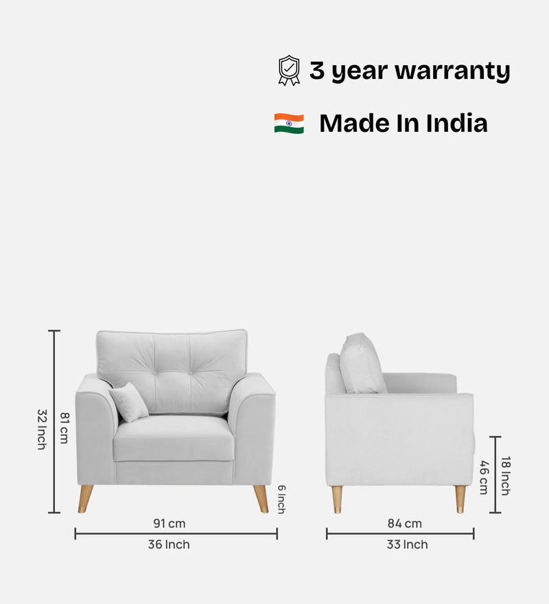 Opera Luxury Velvet Fabric 1 seater Sofa in Grey Colour