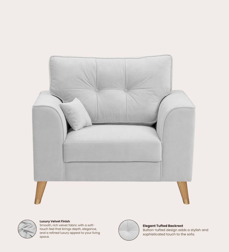 Opera Luxury Velvet Fabric 1 seater Sofa in Grey Colour