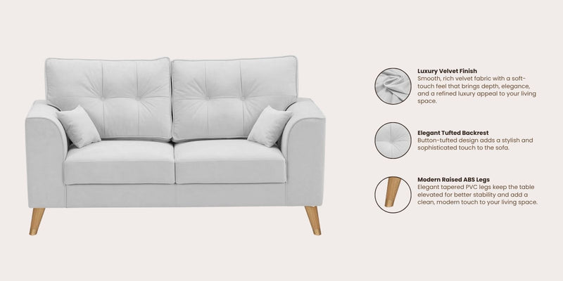 Opera Luxury Velvet Fabric 2 seater Sofa in Grey Colour