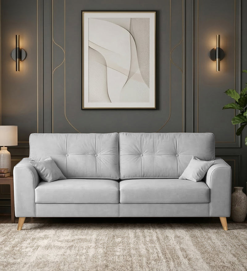 Opera Luxury Velvet Fabric 3 seater Sofa in Grey Colour