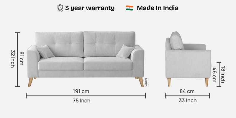 Opera Luxury Velvet Fabric 3 seater Sofa in Grey Colour