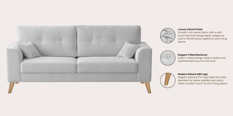 Opera Luxury Velvet Fabric 3 seater Sofa in Grey Colour