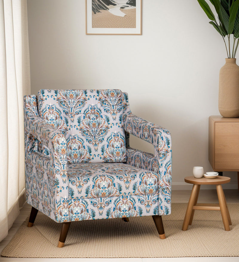 Mario fabric Wing Chair In Blue Floral Color