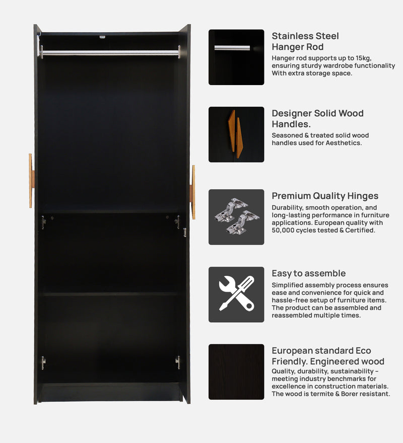 Maya 2 Door Wardrobe With Mirror In Black Wenge Colour