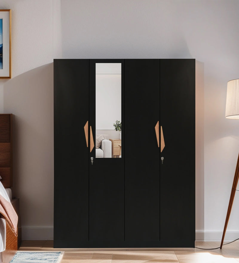 Maya 4 Door Wardrobe With Mirror In Black Wenge Colour