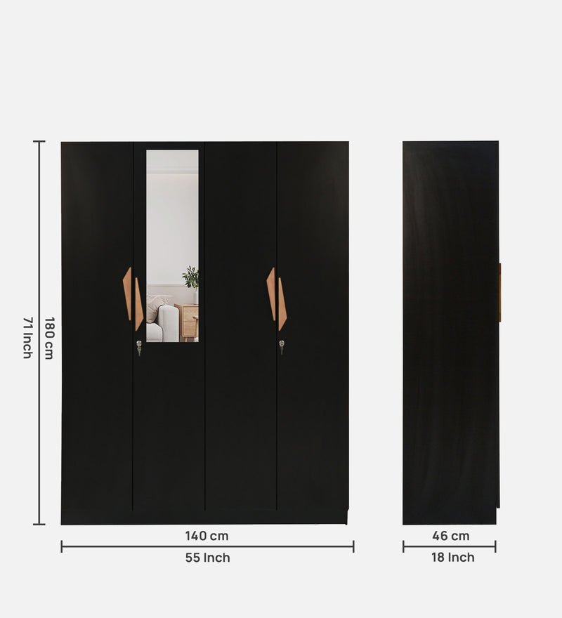 Maya 4 Door Wardrobe With Mirror In Black Wenge Colour